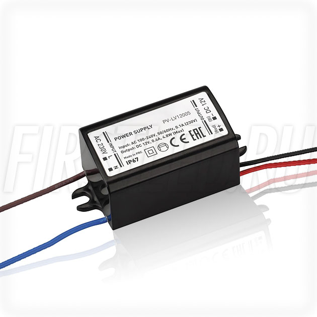 Блок питания 5W — 12V, 0.4A (IP67, Пластик-LV)