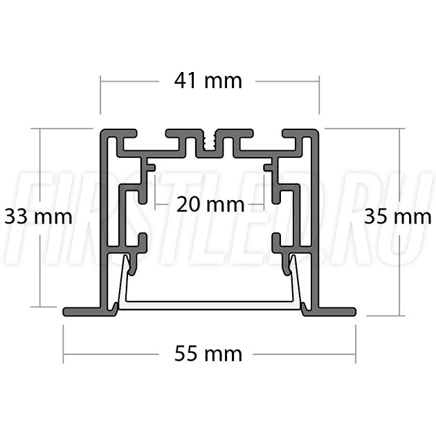 Чертеж (схема) светодиодного профиля TALUM E55.35