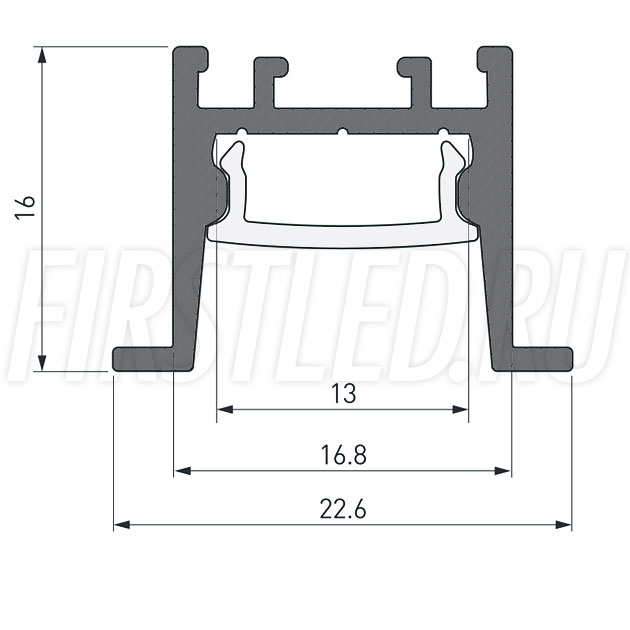 Чертеж (схема) светодиодного профиля TALUM HIDE E23.16