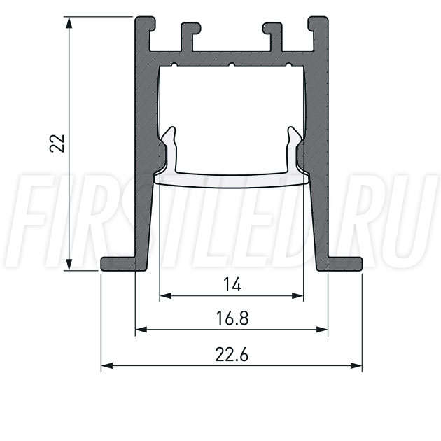 Чертеж (схема) светодиодного профиля TALUM HIDE E23.22
