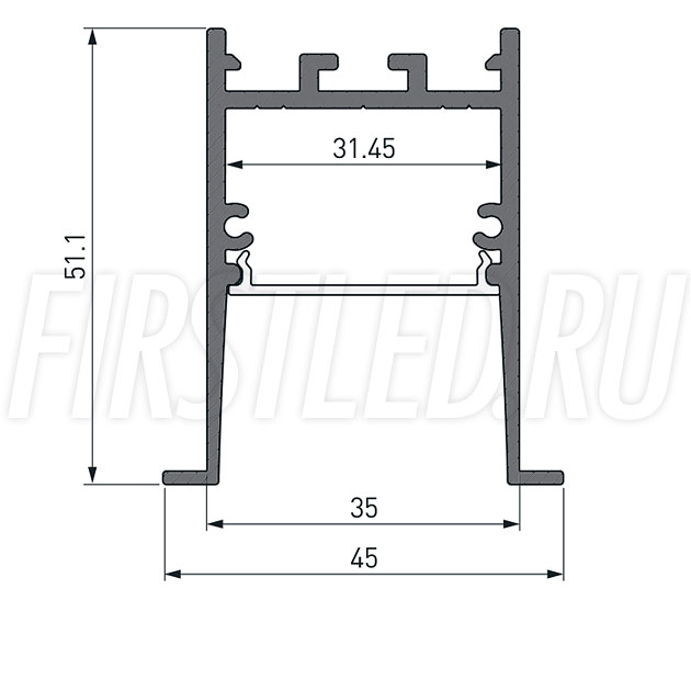 Чертеж (схема) светодиодного профиля TALUM HIDE E45.51