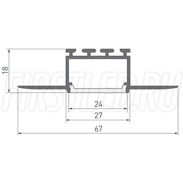 Чертеж (схема) светодиодного профиля TALUM NOFRAME 24.18