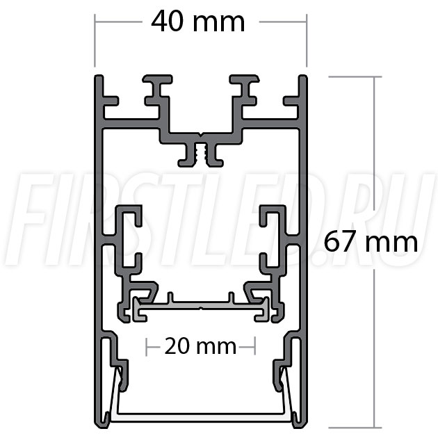 Чертеж (схема) светодиодного профиля TALUM WP40.67