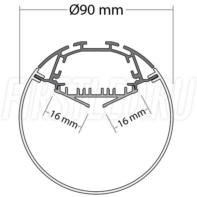 Чертеж (схема) светодиодного профиля TALUM PD.90