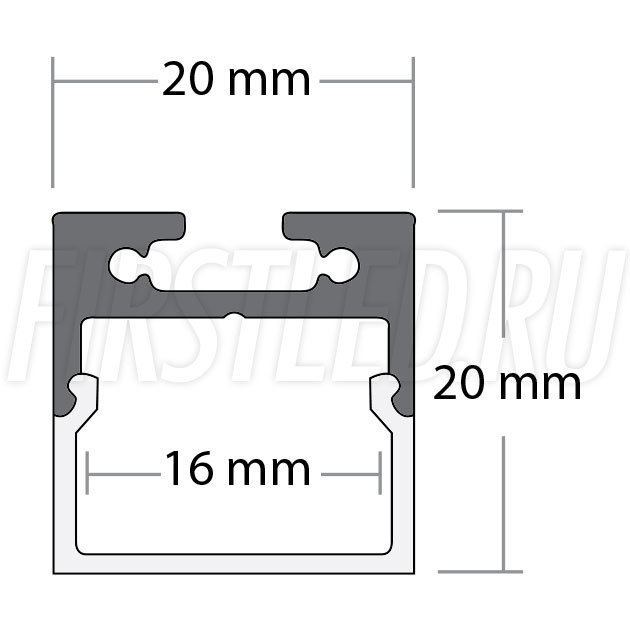 Чертеж (схема) светодиодного профиля TALUM WP20.20K
