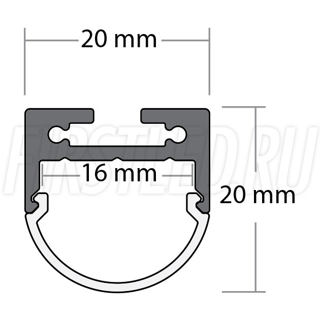 Чертеж (схема) светодиодного профиля TALUM WP20.20C