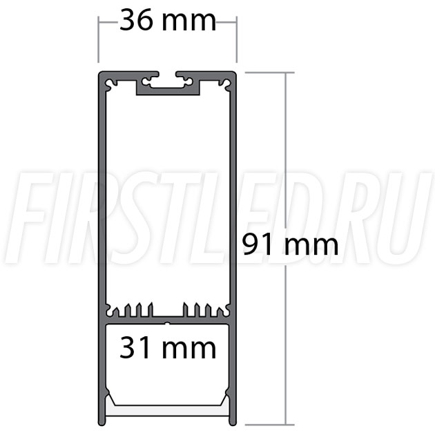 Чертеж (схема) светодиодного профиля TALUM WP36.91