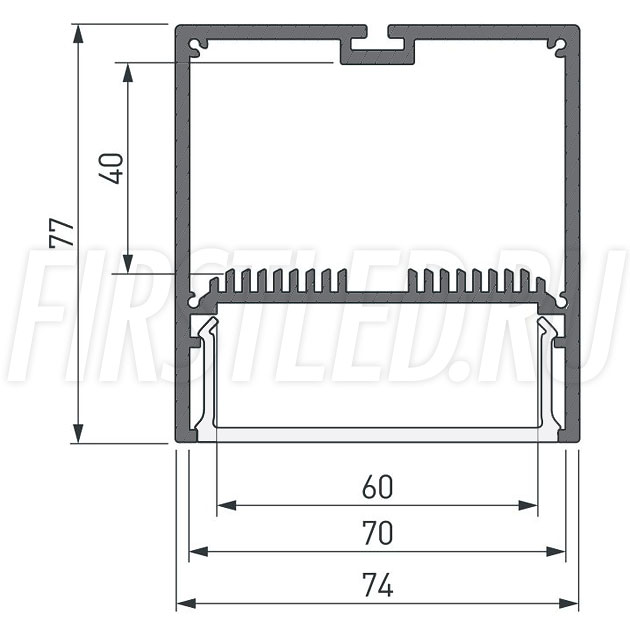 Чертеж (схема) светодиодного профиля TALUM WP74.77