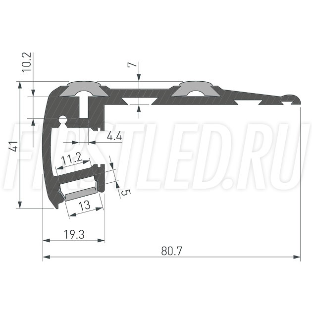 Чертеж (схема) светодиодного профиля TALUM STEP81.40