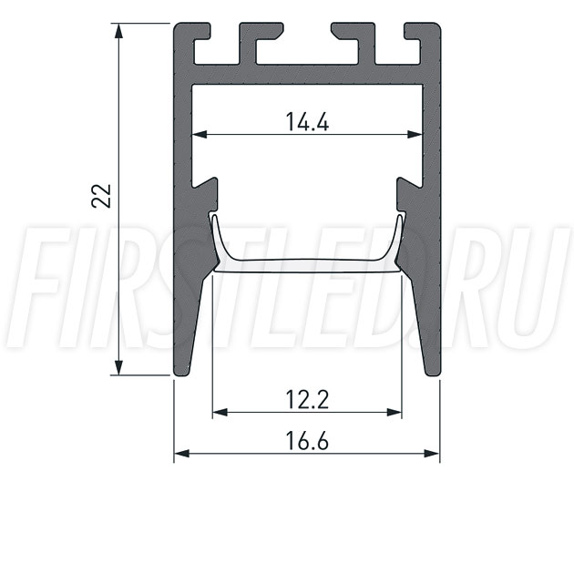 Чертеж (схема) светодиодного профиля TALUM HIDE WP16.22