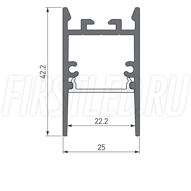 Чертеж (схема) светодиодного профиля TALUM HIDE WP25.42