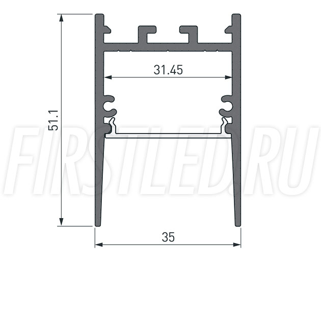 Чертеж (схема) светодиодного профиля TALUM HIDE WP35.51