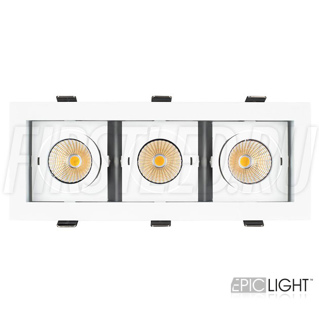 Тройной встраиваемый светодиодный светильник KARDAN 3x9W (белый с белой рамкой)
