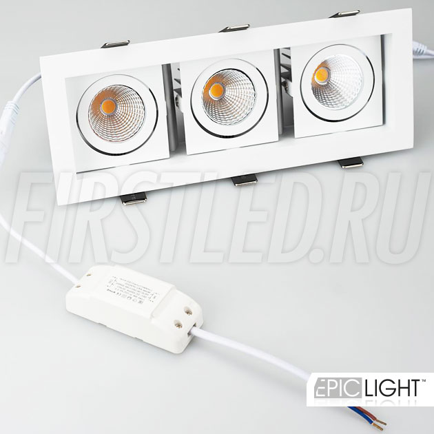 Карданный светодиодный светильник встраиваемого типа KARDAN 3x9W в комплекте с тремя источниками питания на 220V