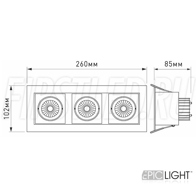 Чертеж (схема) карданного светильника KARDAN 3x9W