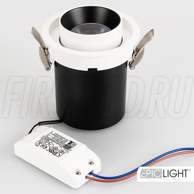 Встраиваемый светодиодный светильник PULL R 10W в комплекте с источником питания на 220V
