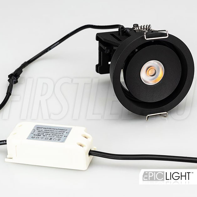 Встраиваемый черный светодиодный светильник SIMPLE R 9W в комплекте с источником питания на 220V
