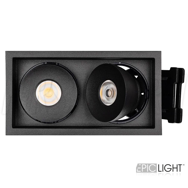 Двойной встраиваемый светодиодный светильник SIMPLE S 2x9W в черном корпусе