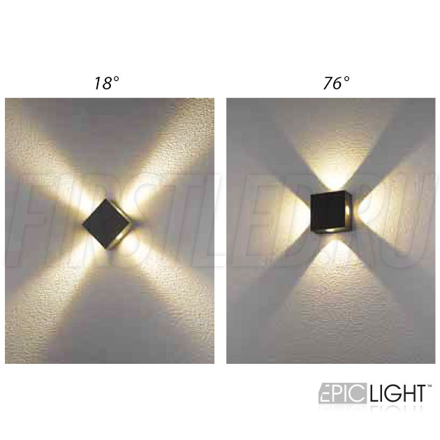 Настенный светодиодный светильник QUADRO RAY - на выбор доступны углы света в 18° или 76°